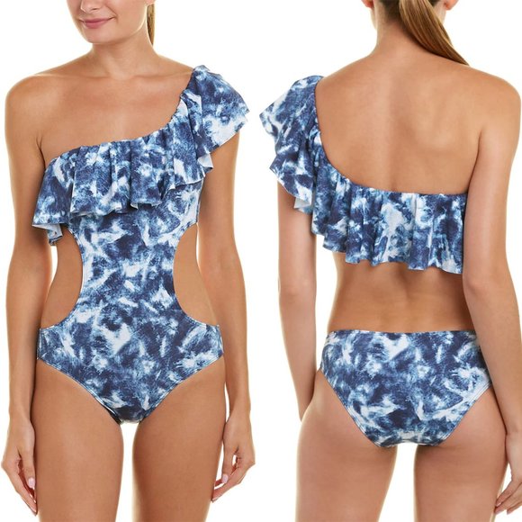 Tart Collections Enzo Monokini Swimsuit Size M One Shoulder Blue Tie Dye NEW - Picture 1 of 6